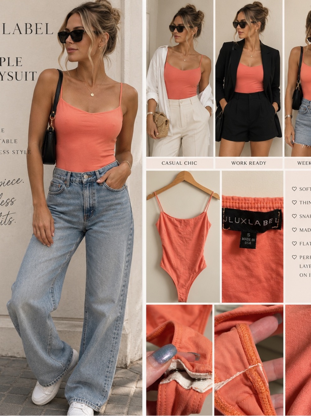 JLUXLABEL Coral Spaghetti-Strap Bodysuit
